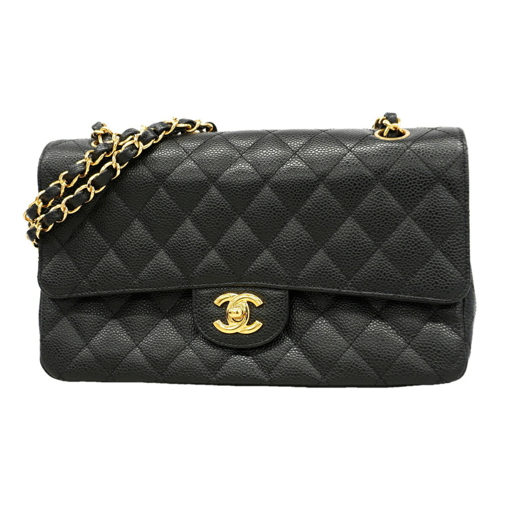 Chanel Matelassé Shoulder Bag, Double Flap, Chain, Caviar Leather, Black, Wom...